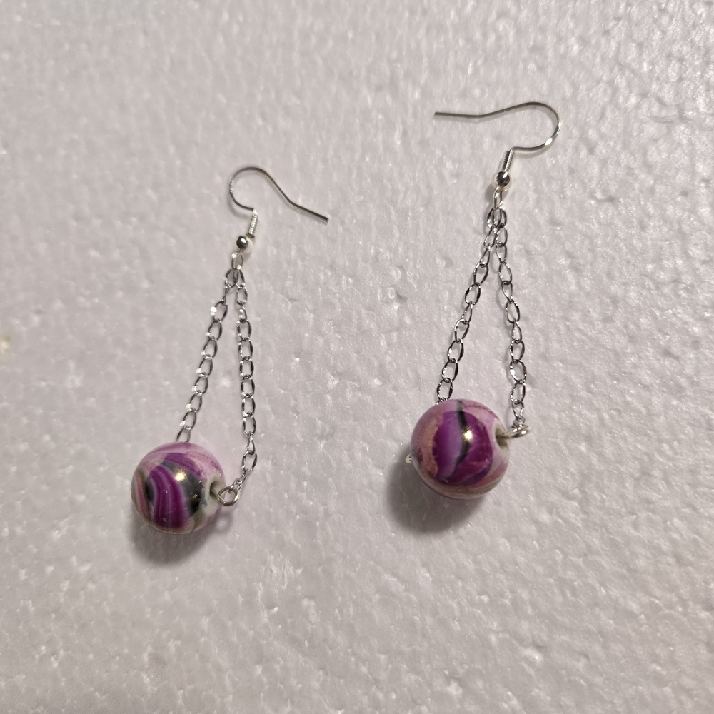 Hand Crafted Elegant Purple and Pink Dangle Earrings